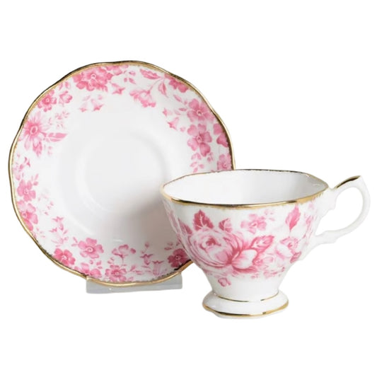 Vintage Royal Albert "Paradise Red" Footed Teacup and Saucer Set