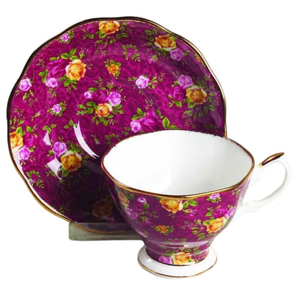 Vintage Royal Albert "Ruby Lace" Footed Teacup and Saucer Set