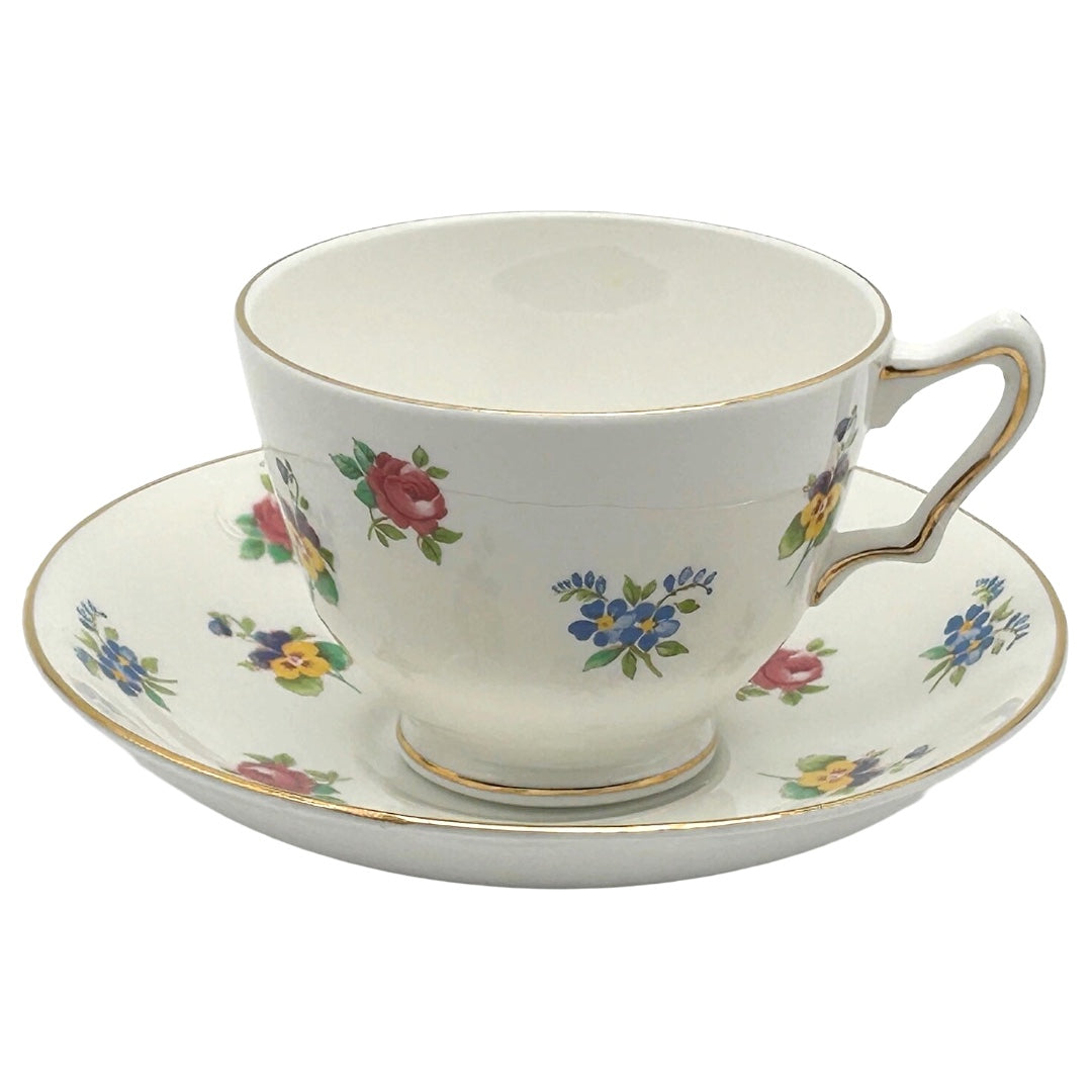 Vintage Crown Staffordshire Floral Bouquet Tea Cup and Saucer set