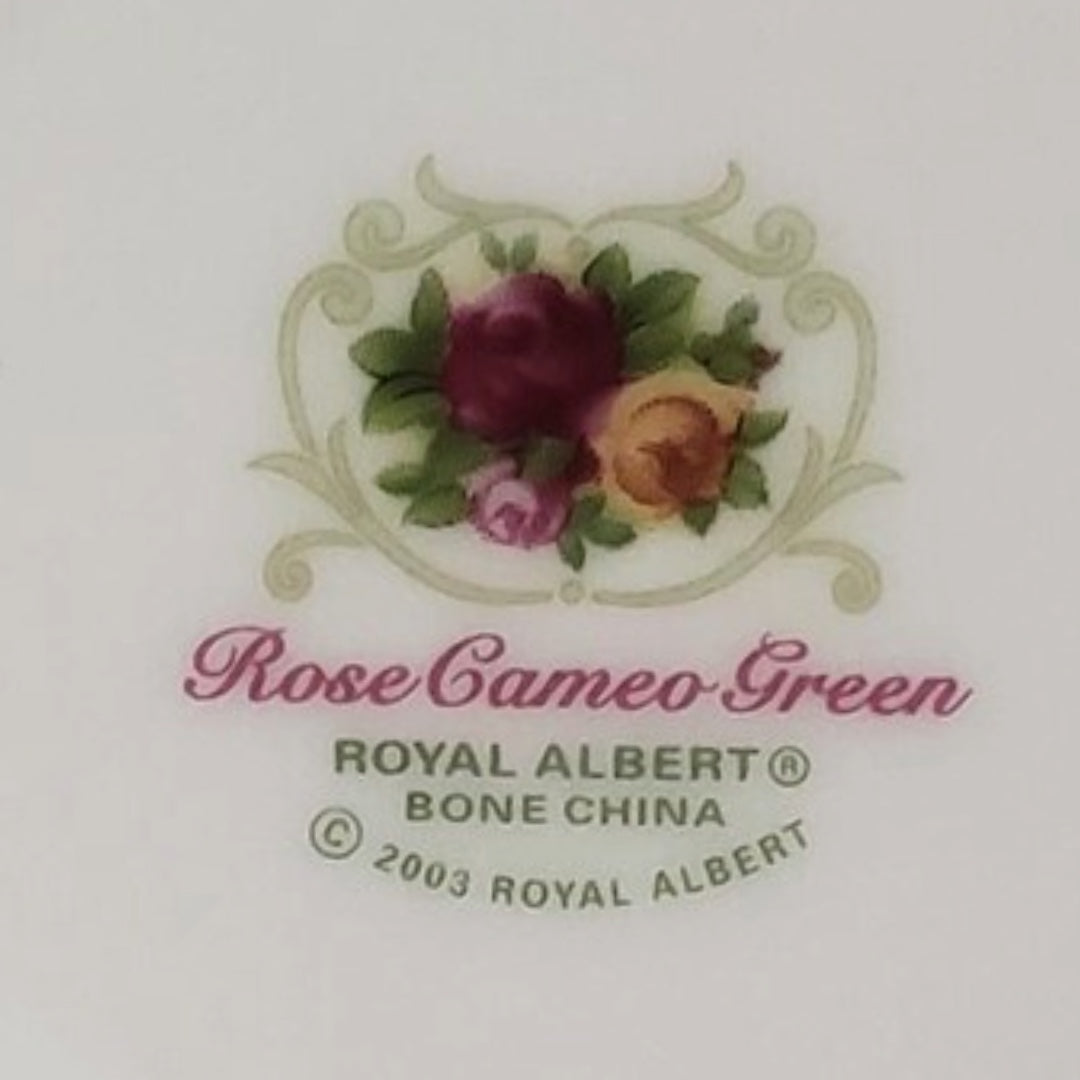 Vintage Royal Albert "Rose Cameo Green" Footed Teacup and Saucer Set