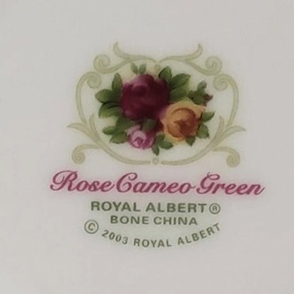 Vintage Royal Albert "Rose Cameo Green" Footed Teacup and Saucer Set