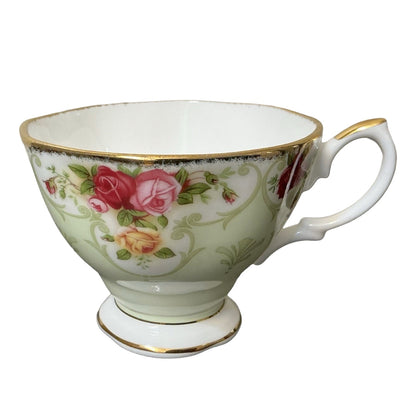 Vintage Royal Albert "Rose Cameo Green" Footed Teacup and Saucer Set