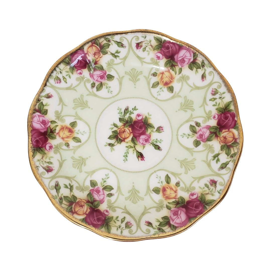 Vintage Royal Albert "Rose Cameo Green" Footed Teacup and Saucer Set