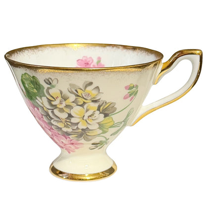 Vintage Taylor & Kent Footed Geranium Teacup and Saucer Set