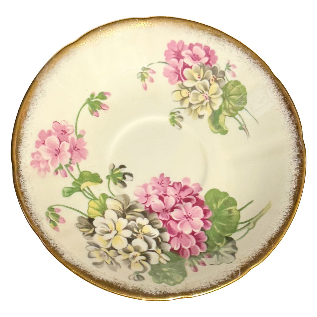 Vintage Taylor & Kent Footed Geranium Teacup and Saucer Set