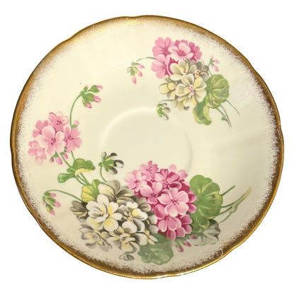 Vintage Taylor & Kent Footed Geranium Teacup and Saucer Set