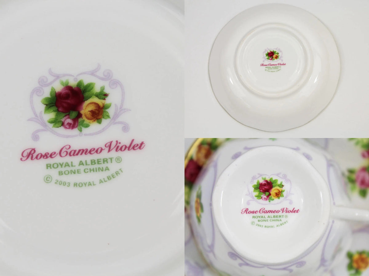 Vintage Royal Albert "Rose Cameo Violet" Footed Teacup and Saucer Set