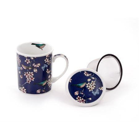 Birds & Butterflies Tea Mug With Infuser Basket - Shineworthy Tea